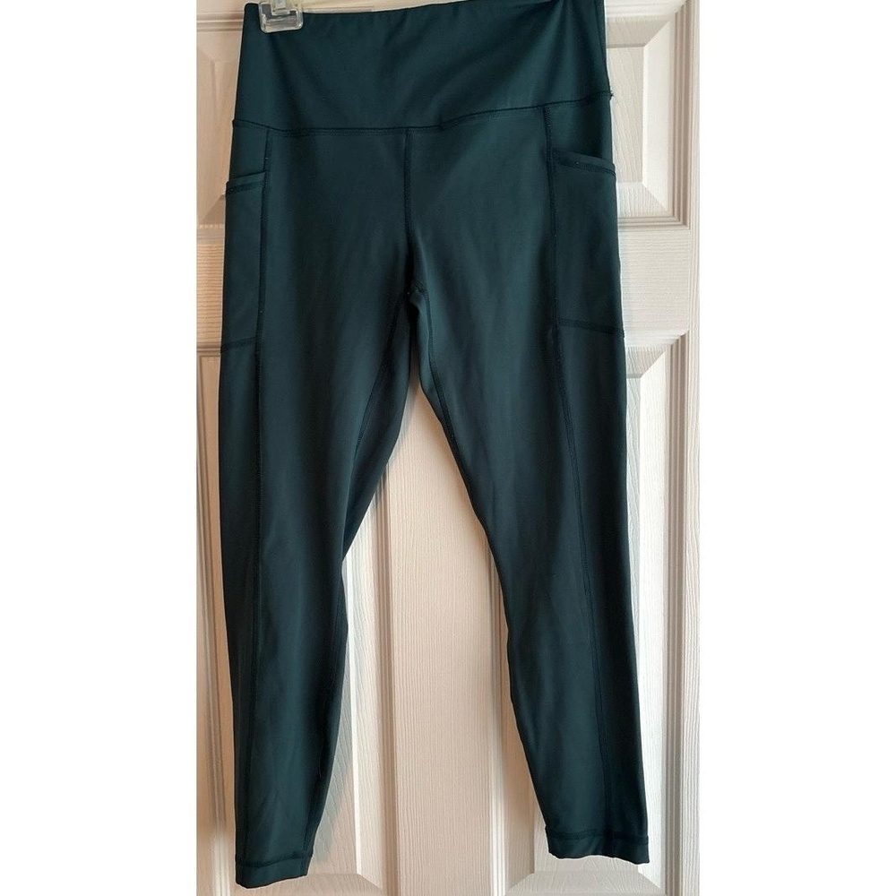 90 Degree By Reflex Womens M Dark Green Leggings High Waisted Side Pockets